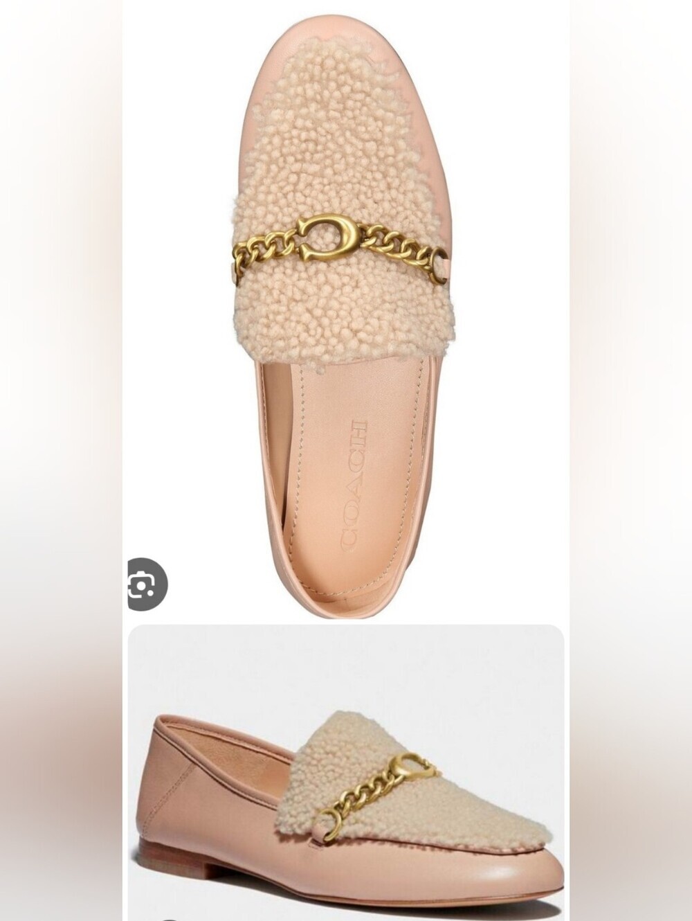 Coach Women Pink Helena Shearlins-Trim Loafers with Chain Accent in Blush Sz 8.5